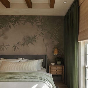 Muted Green Leaf Wallpaper for Accent Walls Bedroom or Living Room - Neutral Botanical Wall Mural, Vintage Dark Wallpaper, 5-172-color1