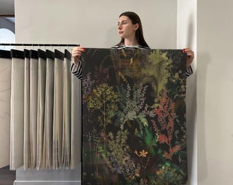 Dark floral wallpaper, black wall mural, peel and stick or traditional paper, botanical wallpaper, dark academia, floral wallpaper 5-158Rc2