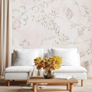 Botanical Chinoiserie Wallpaper, Elegant Floral wall mural for Living Room or Bedroom, minimalistic wallpaper, field flowers wall mural