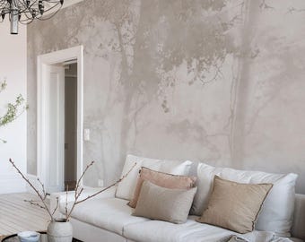 Shadow Tree Wallpaper, Japandi Tree Mural Panels, Beige Gray Scenic Wall Decor for Bedroom, Subtle Neutral Interior