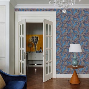 Abstract Horse Pattern Wallpaper – Blue Artistic Wall Mural with Animal Print, Unique Equine Design for Modern Statement Interiors 7-158с2