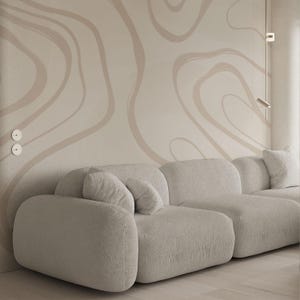 Carta da parati murale astratta beige – Carta da parati con linee minimaliste neutre per camera da letto o soggiorno, design moderno e grande rivestimento murale