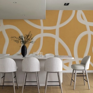 Carta da parati a righe gialle e bianche - Motivo geometrico astratto moderno per pareti decorative di cucina, camera da letto, soggiorno o ufficio