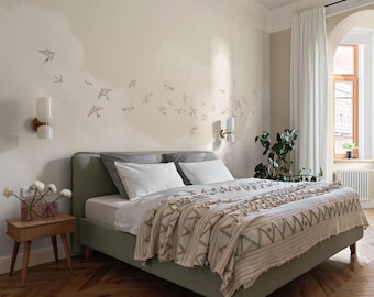 Flying Bird Wall Mural – Neutral Swallow Wallpaper with Beige Clouds for Bedroom or Bathroom –  Removable or regular wallpaper 7-145 сolor 1