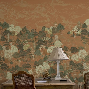 Tree Wall Mural – Botanical Forest Wallpaper in Neutral Earth Tones for Modern or Vintage Bedroom, Living Room or French-Style Interior