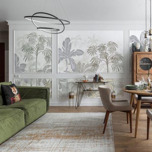 Neutral Tropical Wallpaper – Soft Botanical Palm Tree Wall Mural for Bedroom, Home Office or Bathroom, Minimalist Jungle Accent Wall