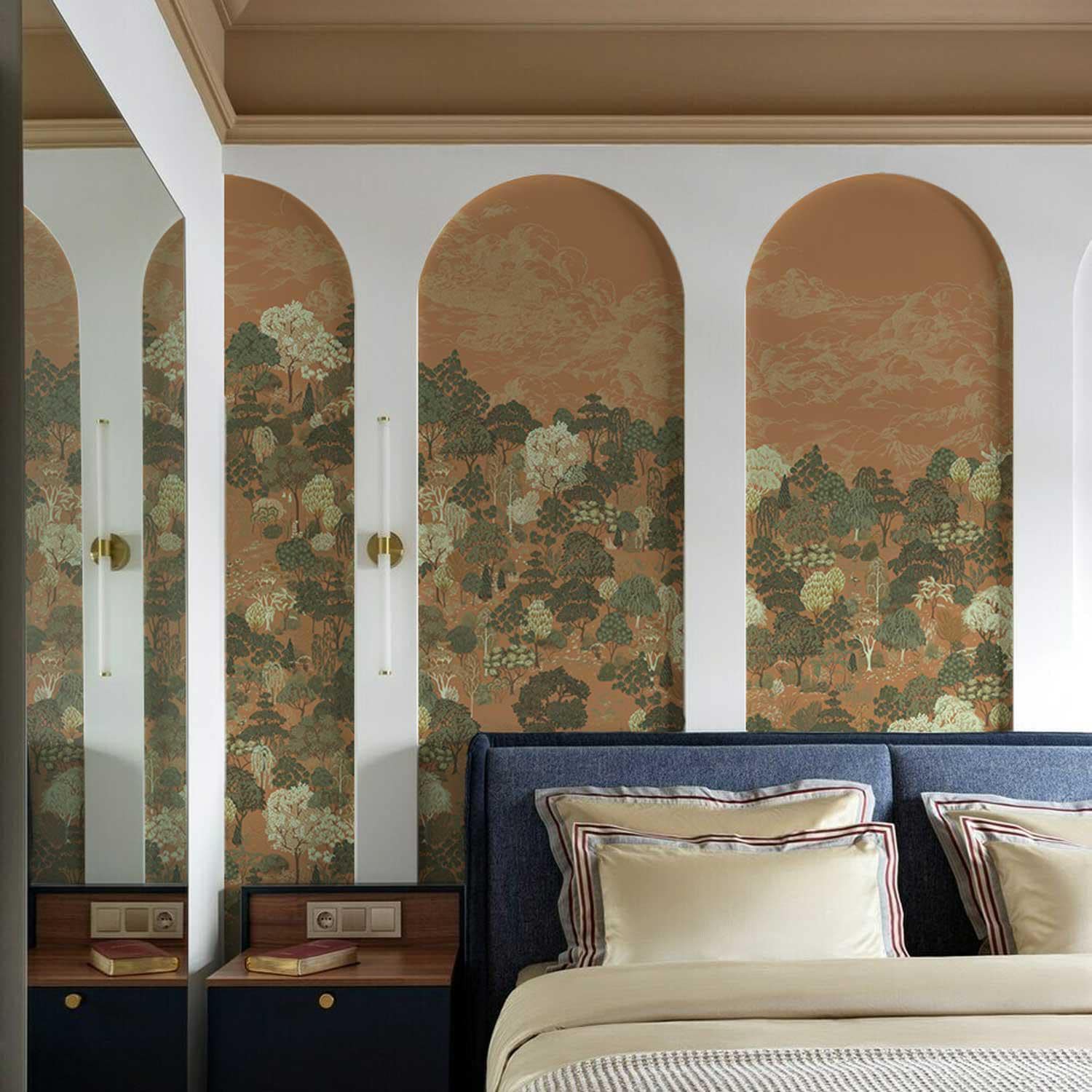 Tree Wall Mural – Botanical Forest Wallpaper in Neutral Earth Tones for Modern or Vintage Bedroom, Living Room or French-Style Interior