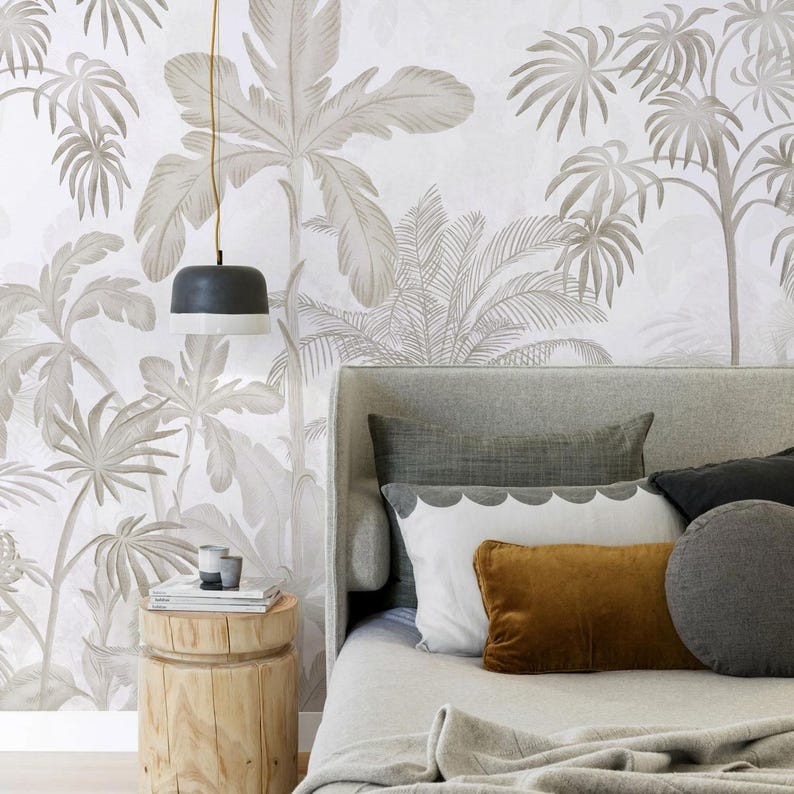 Neutral Palm Tree Wallpaper – Elegant Tropical Wall Mural for Living