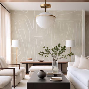 Beige and White Abstract Wallpaper – Neutral Line Pattern Wall Mural for Living Room, Bedroom or Renter-Friendly Accent Wall Design, 1-141с1