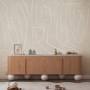 Minimalist Beige Line Wallpaper – Modern Abstract Wall Mural for Neutral Interiors, Living Room, Office or Bedroom Accent Wall, 1-141с1