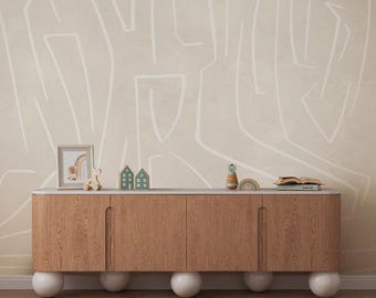 Minimalist Beige Line Wallpaper – Modern Abstract Wall Mural for Neutral Interiors, Living Room, Office or Bedroom Accent Wall, 1-141с1