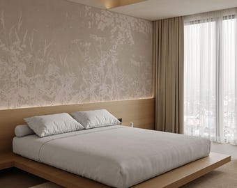 Cream Field  Wallpaper for Modern Interiors, Neutral Botanical Wall Mural for Living Room, Bedroom, Wild Floral with Grass Mural 5-173Rc2