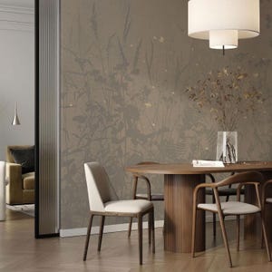 Neutral Wild Floral Wallpaper for Modern Interiors, Minimalist Botanical Wall Mural for Living Room, Bedroom, Floral with Grass Wallpaper
