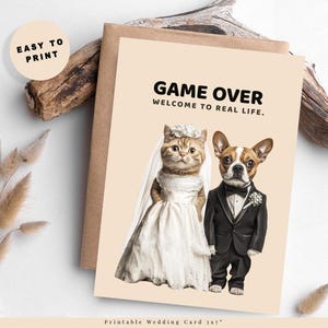 Cartão de casamento engraçado, presente para recém-casados, presente para casamento para imprimir, desejos para a cerimônia, ideia de casamento de última hora, casamento "Game Over", download instantâneo