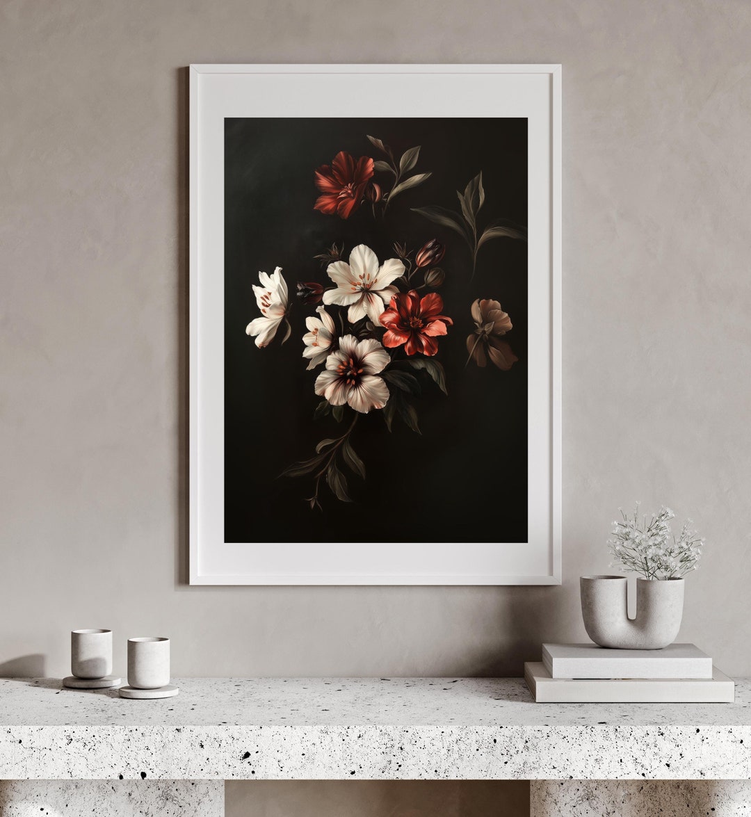 PRINTABLE Moody Vintage Flower Art Dark Botanical Wall Decor, Antique ...