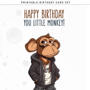 Lustige Geburtstagskarte für Kinder, Happy Birthday Affe, lustiges Geburtstagsgeschenk für Kinder, Printable 13x18 Karte | Lustiger Affe Kindergeburtstagskarte