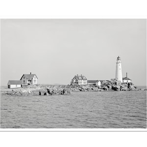 Boston Light, Massachusetts | Wall Decor | Black and White Wall Art | Digital Download Printable Vintage | Restored Historic Photograph