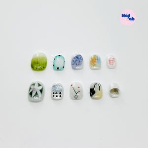 Minimalist Abstract Art Short Press-On Nails | Ocean & Nature Nail Art | Handcrafted Reusable Nails