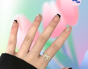 French Tip Press-On Nails: Noir Chic Handmade Elegance