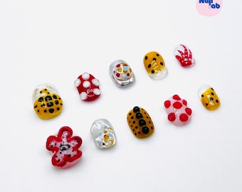 Avant-Garde Short Press-On Nails | Polka Dot Pop Art Nail Set | Handcrafted Reusable Nails