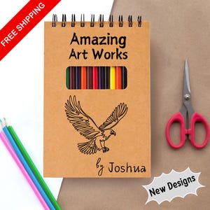Personalized Sketch Pad for Kids, teens young artists, Sketchbook with name, pencils included, Christmas and Birthday gift, Grandkids Gift