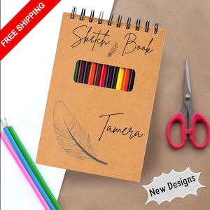 Personalized Sketch Pad for Kids, teens young artists, Sketchbook with name, pencils included, Christmas and Birthday gift, Grandkids Gift