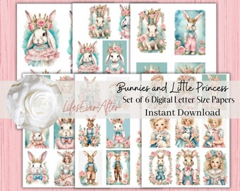 Bunnies and a Little Princess, Digital Downloads, Digital Prints, Journal Ephemera, Card Making, Prints