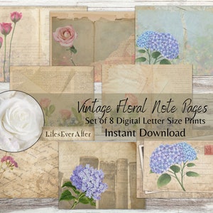 Vintage Floral Digital Journal Pages: Scrapbook Art (PDF)