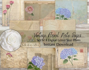 Vintage Floral Digital Journal Pages, Digital Journal Pages, Digital Art, Digital Scrapbooking Pages, Card Making Art