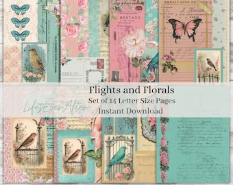 Flights and Florals Digital Journal Kit: Turquoise & Pink (Digital Prints)