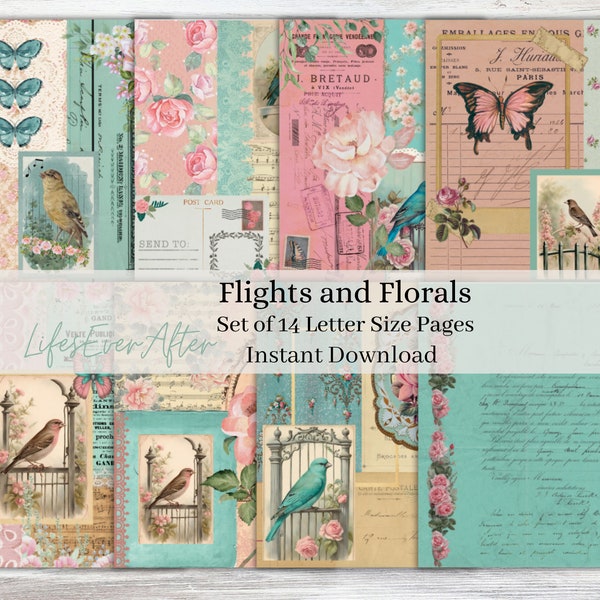 Flights and Florals, Tall, Skinny, Slender, Journal, Junk Journal, Digital Journal, Digital Journal Kit, Instant Download, Digital Prints