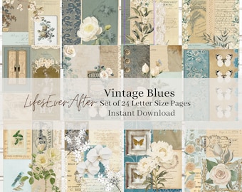 Vintage Blues Digital Paper: Junk Journal Kit (Digital Download)