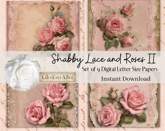 Shabby Lace and Roses II, Digital Journal Papers, Instant Download, Junk Journal Digital, Digital Download