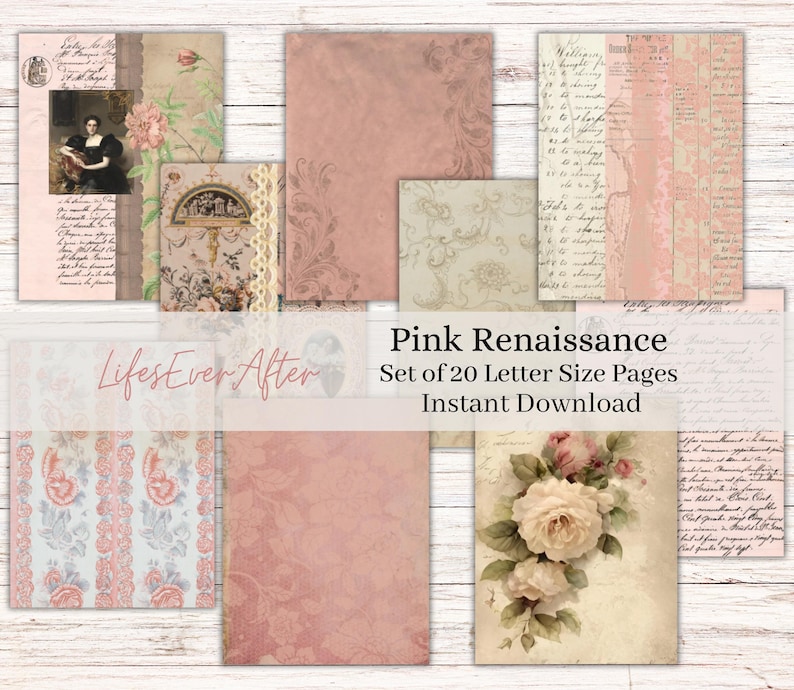 Pink Renaissance Junk Journal Kit: French Ephemera, Roses (digital ...