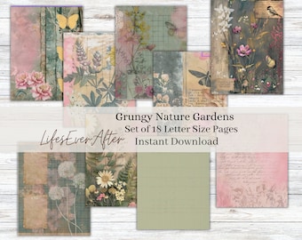 Grungy Nature Gardens Journal Kit: Ephemera, Collage Papers (Digital Download)