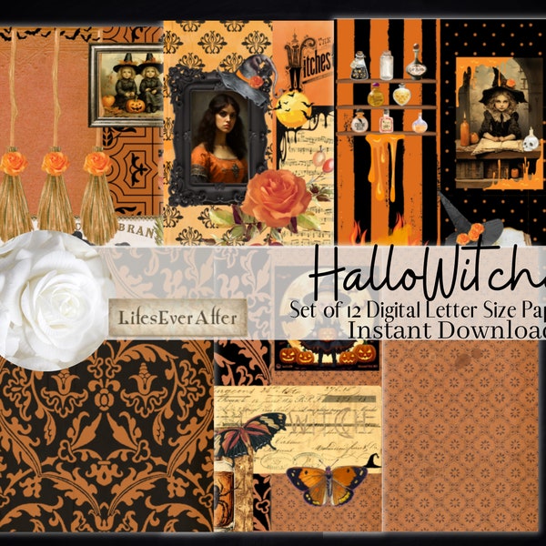 Hallowitches Junk Journal: Halloween Digital Paper Set (Digital Download)