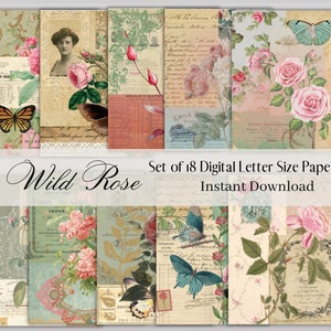 Wild Rose Journal Kit: Tall Junk Journal, Ephemera (Digital Download)