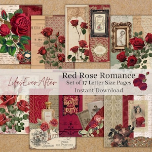 Rote Rose Romanze Digital Junk Journal Kit: Ephemera, Collage (digitaler Download)