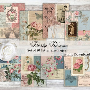 Dusty Blooms, Tall Journal, Slim Junk Journal, Skinny Journal, Digital Pages, Digital Download, Instant Download, Junk Journal