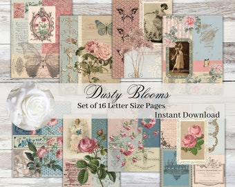 Dusty Blooms, Tall Journal, Slim Junk Journal, Skinny Journal, Digital Pages, Digital Download, Instant Download, Junk Journal