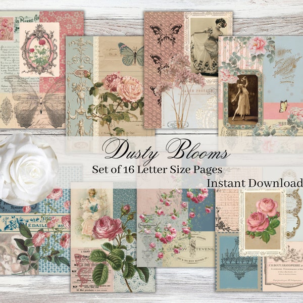 Dusty Blooms, Tall Journal, Slim Junk Journal, Skinny Journal, Digitale Seiten, Digitaler Download, Sofortiger Download, Junk Journal