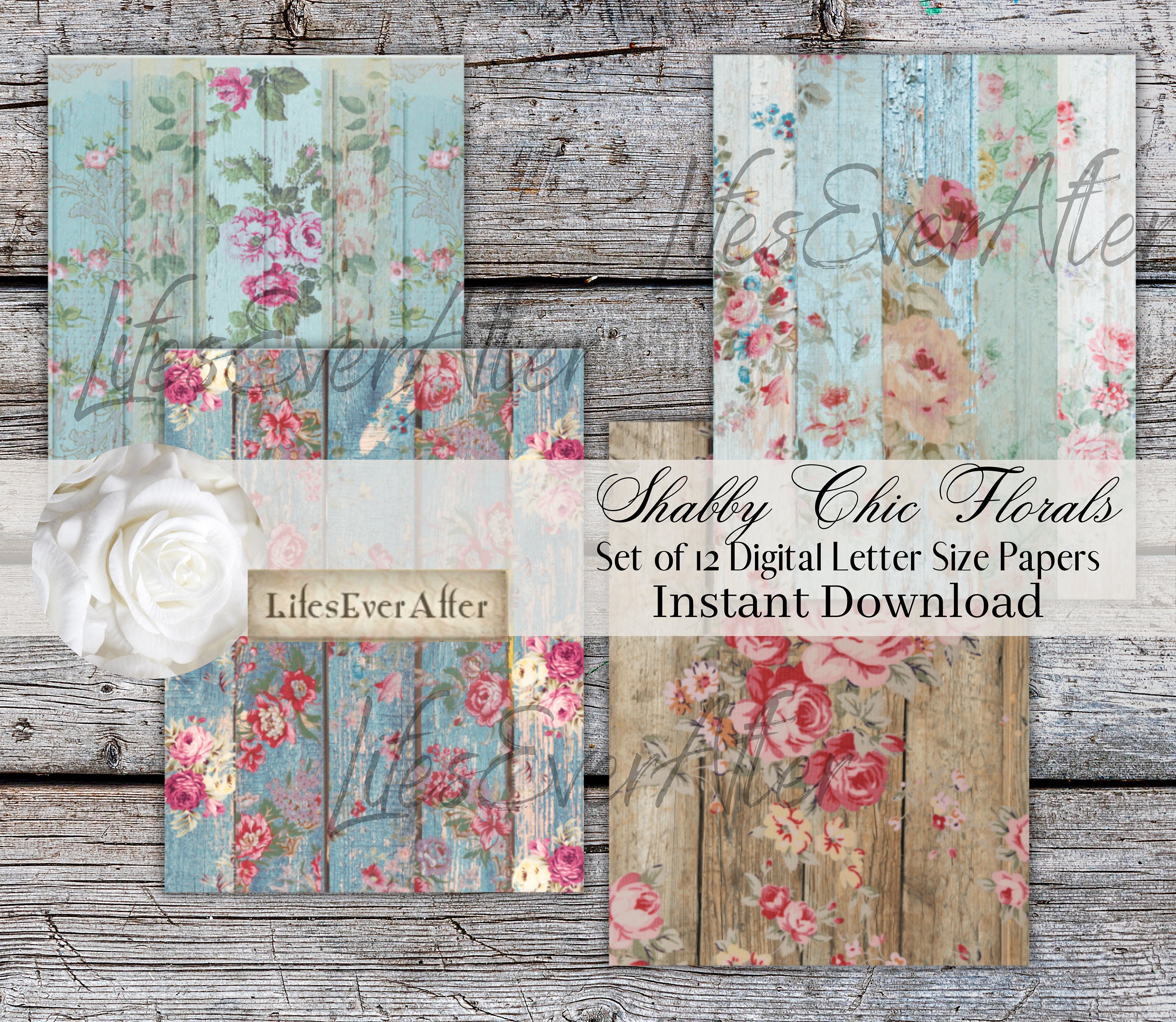 Vintage style distress floral junk journal papers, digital