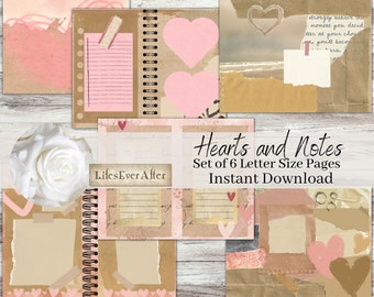 Hearts and Notes, Digital Pages, Junk Journal, Journal Digital, Scrapbooking Digitals, Card Making Digital Art