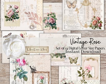 Vintage Rose, Digital Journal, Digital Junk Journal, Instant Download,