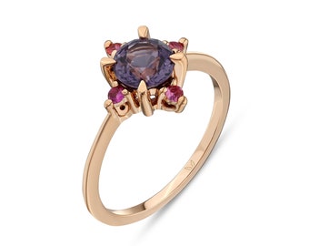 Neon Lilac Spinel and Pink Sapphire Gold Ring
