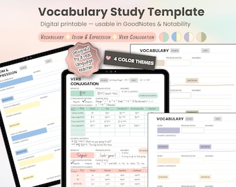 Language Learning Vocabulary Notebook: Printable PDF Template (GoodNotes Compatible)
