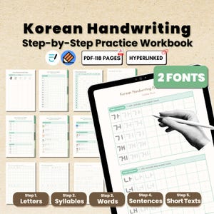 Korean Handwriting Practice Workbook – Digital Download for Goodnotes | Language Learning Notebook Template | Korean Calligraphy PDF