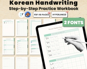 Korean Handwriting Practice Workbook – Digital Download for Goodnotes | Language Learning Notebook Template | Korean Calligraphy PDF