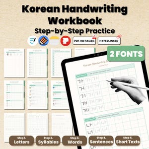 Quaderno di esercizi di scrittura a mano coreana - Download digitale per Goodnotes / Modello di quaderno per l'apprendimento delle lingue / PDF di calligrafia coreana