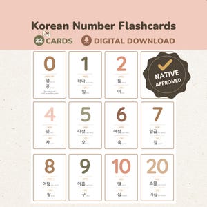 Korean Numbers Flashcards 0-100 - Sino & Native Counting | Printable Study Cards for Beginners | Learn Korean Numbers | Instant Download PDF